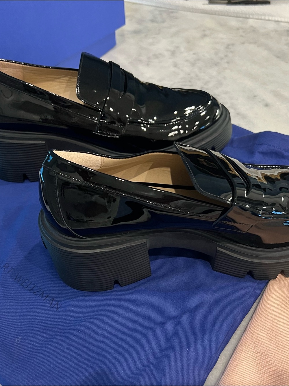 Stuart Weitzman Black Patent Chunky Sole Loafers